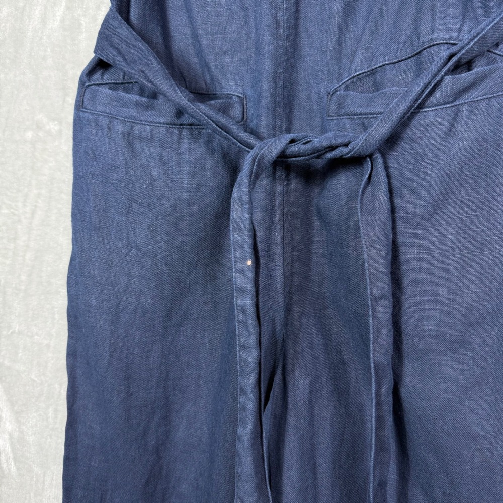 Faherty Catalina Jumpsuit Womens XS Navy Blue 100% Linen Sleeveless V-neck Belt - Picture 6 of 14